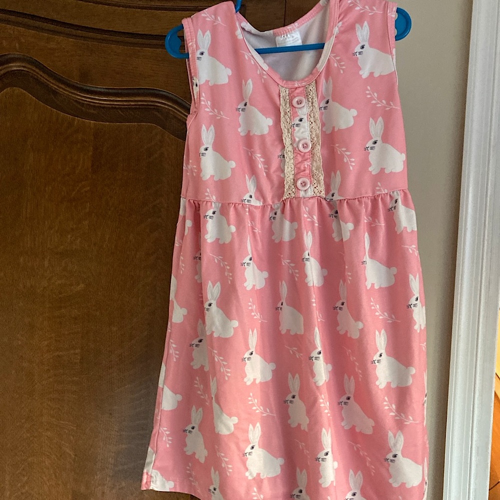 Pink Bunny Print Sleeveless Dress
